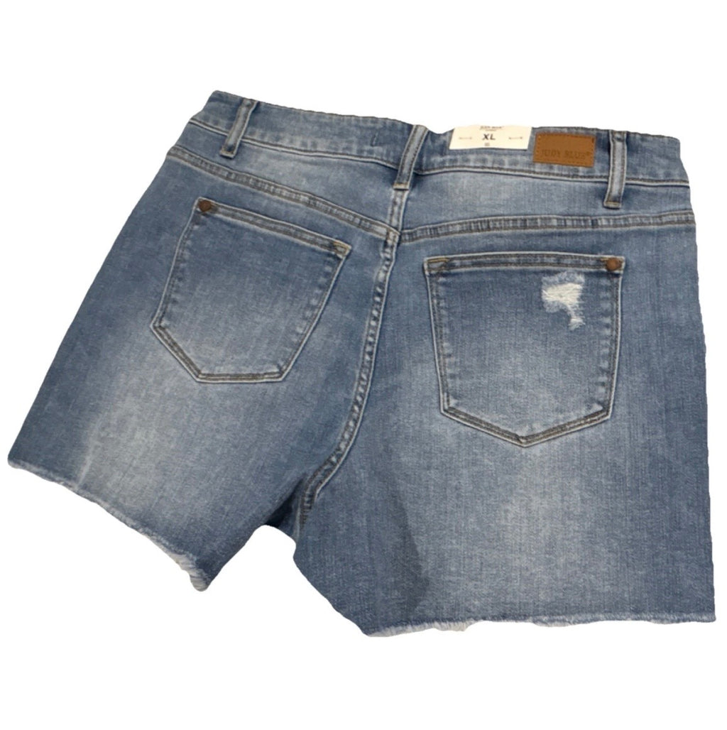 Judy Blue Women's Blue Denim Cut Off Shorts XL High Rise Distressed Button