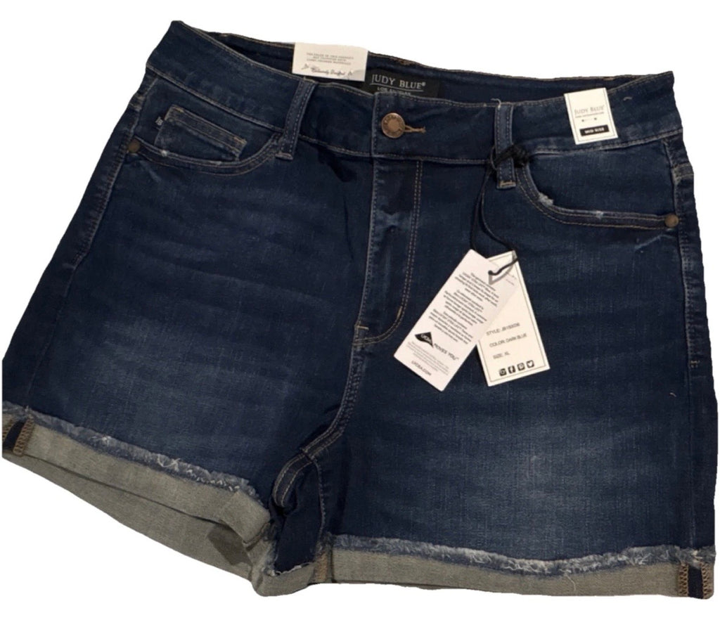 Judy Blue Women's Denim Cut Off Shorts XL Mid Rise Blue Raw Hem 5-Pocket