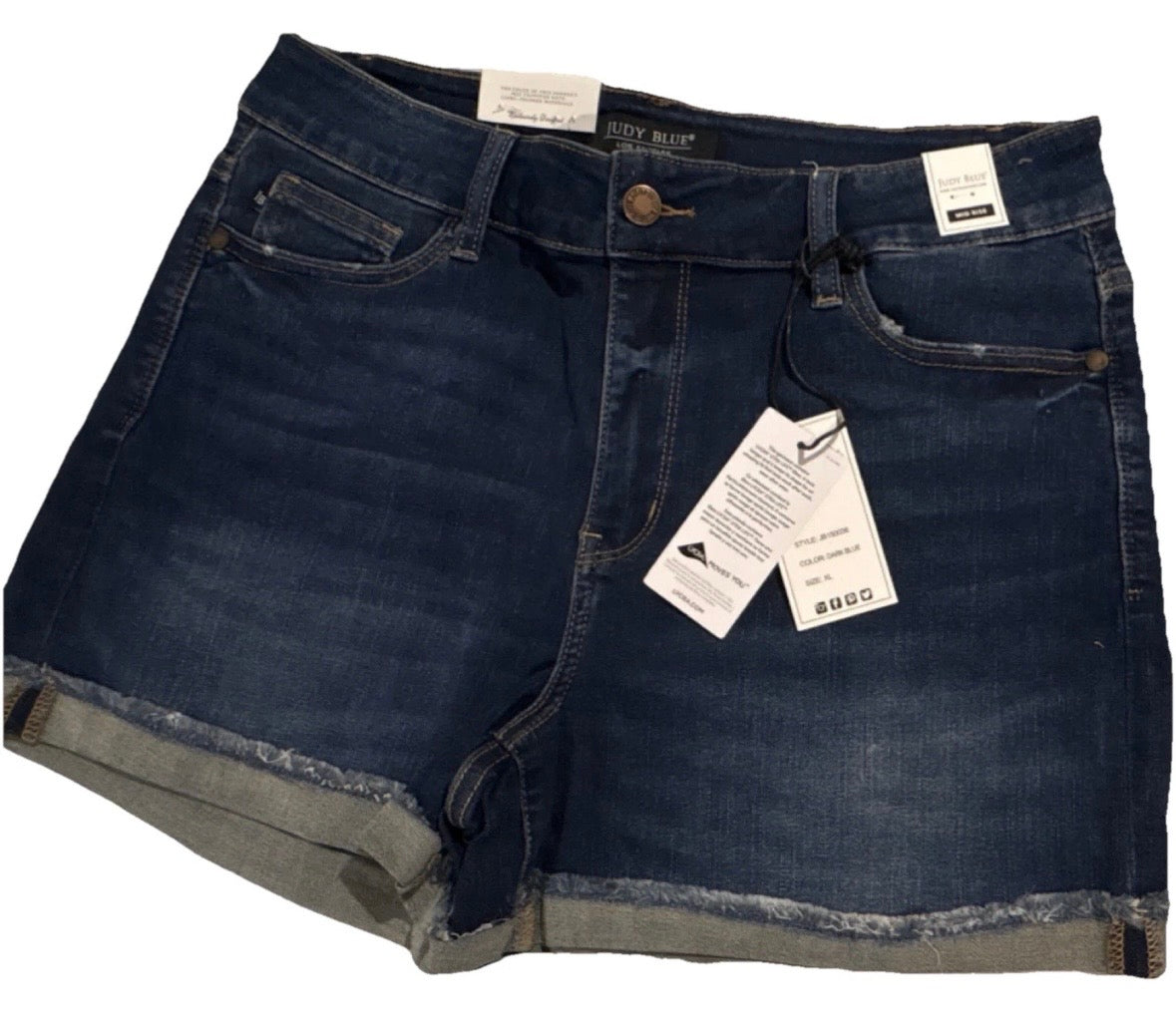 Judy Blue Women's Denim Cut Off Shorts XL Mid Rise Blue Raw Hem 5-Pocket