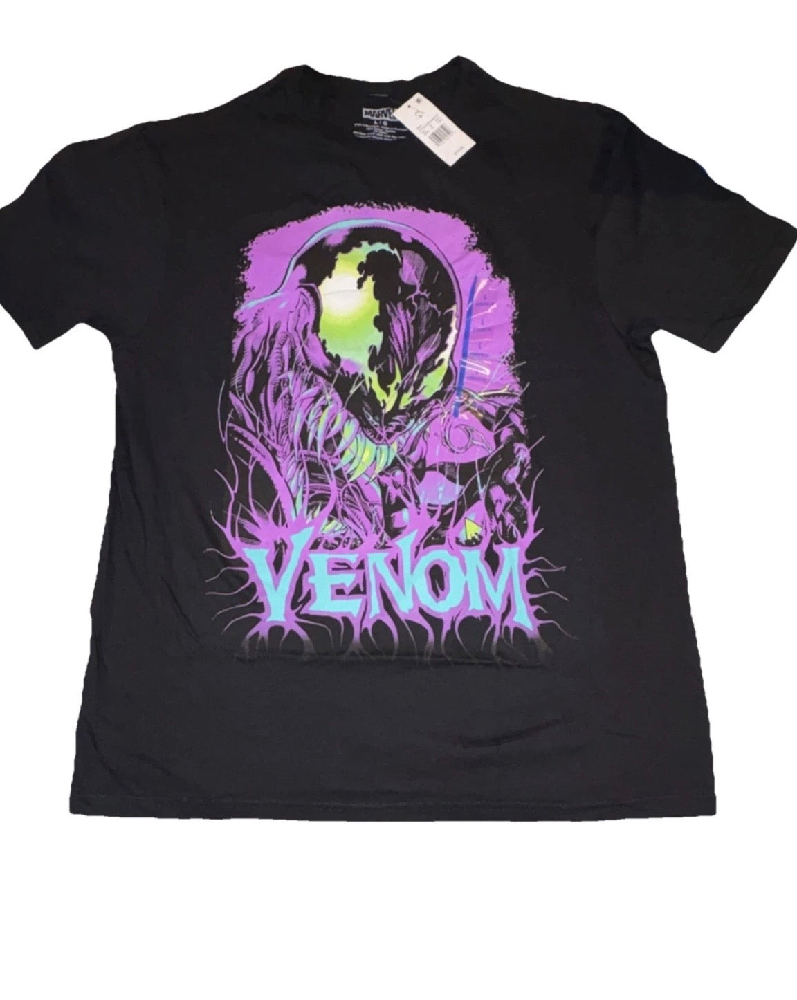 Marvel Venom Men's Graphic T-Shirt Black Crew Neck Short Sleeve Athletic Fit L