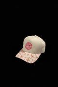 Jesus Saves Embroidered Floral Baseball Cap Beige Pink Adjustable