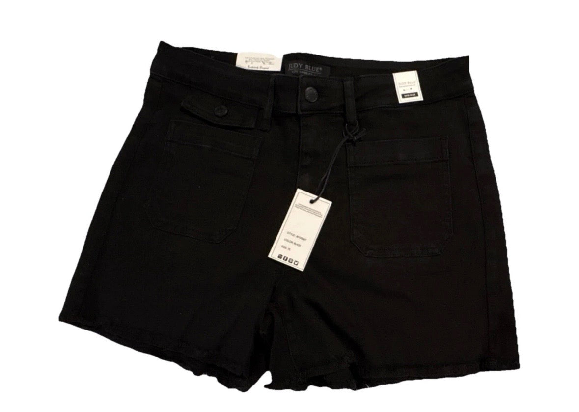 Judy Blue Women's Black Denim Cut Off Shorts XL Fringe Hem Button Pockets