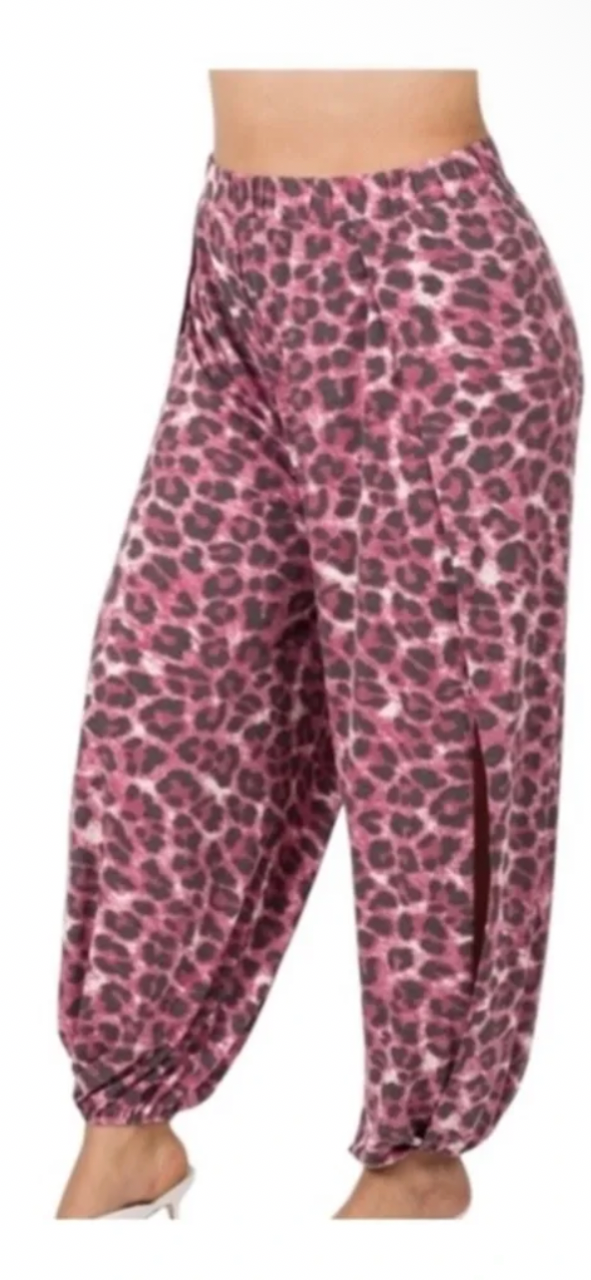 Women's Pants Lot Pink Black Animal Print Wide-Leg Harem Slit Plus Casual 3X