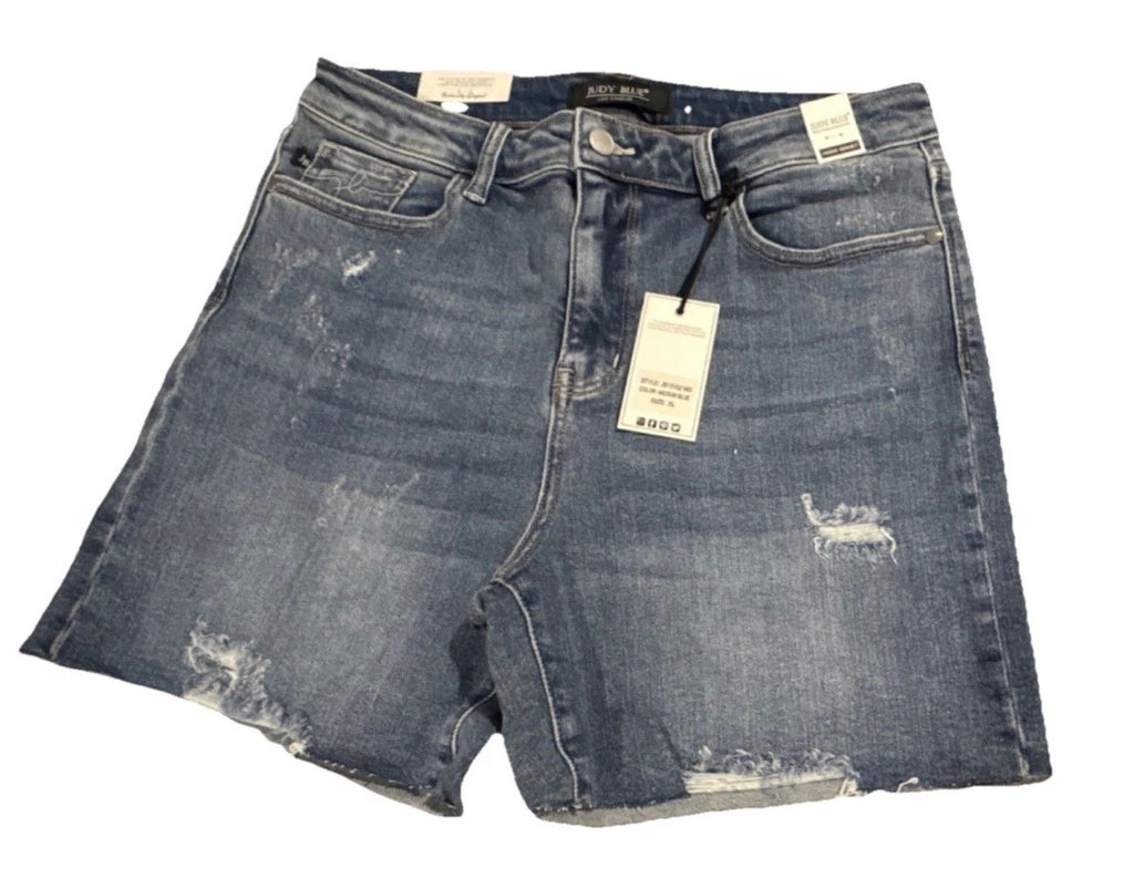 Judy Blue Women's Blue Denim Cut Off Shorts High Rise Distressed Button Size XL