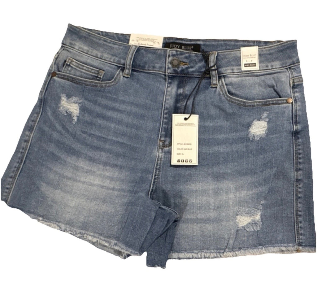 Judy Blue Women's Blue Denim Cut Off Shorts XL High Rise Distressed Button