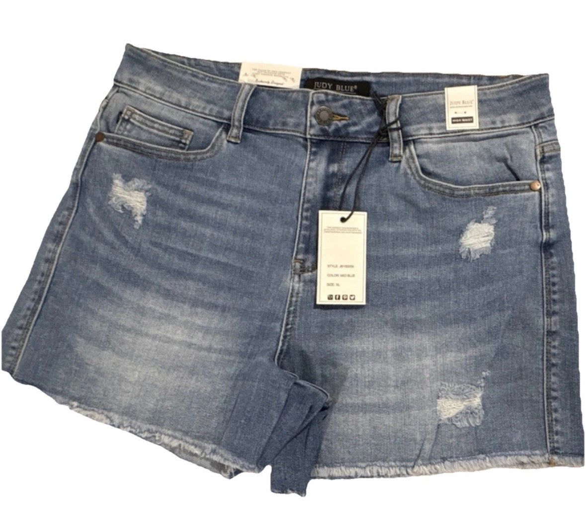 Judy Blue Women's Blue Denim Cut Off Shorts XL High Rise Distressed Button