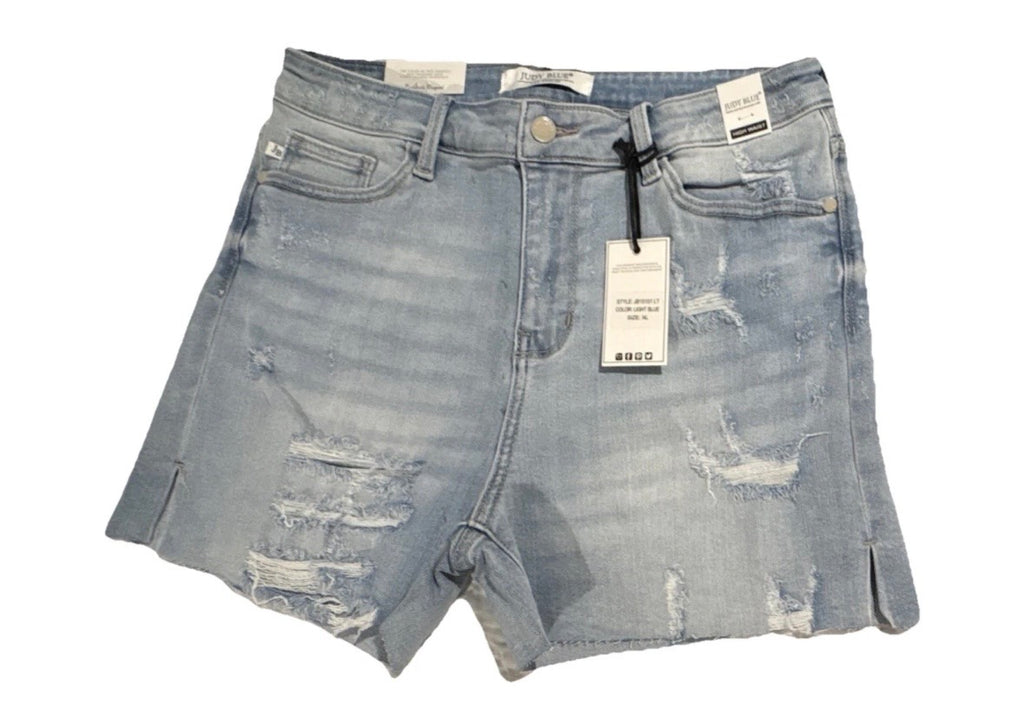 Judy Blue Women's Light Blue Denim Cut Off Shorts XL Distressed Raw Hem Button