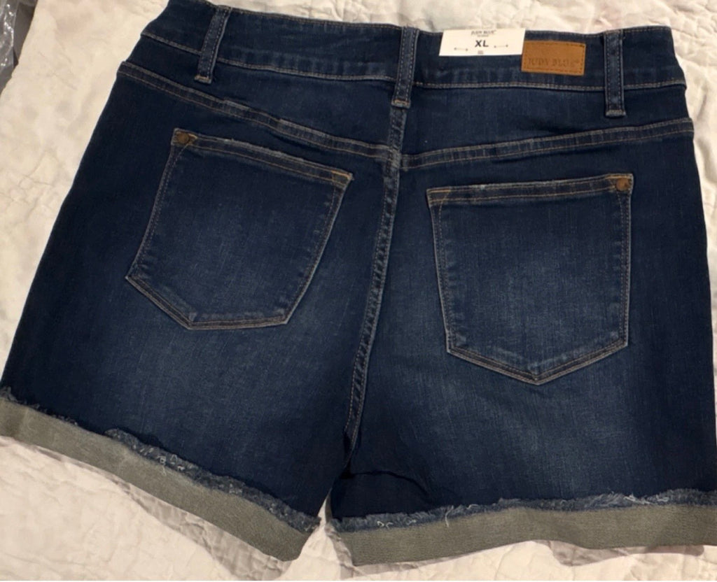Judy Blue Women's Denim Cut Off Shorts XL Mid Rise Blue Raw Hem 5-Pocket