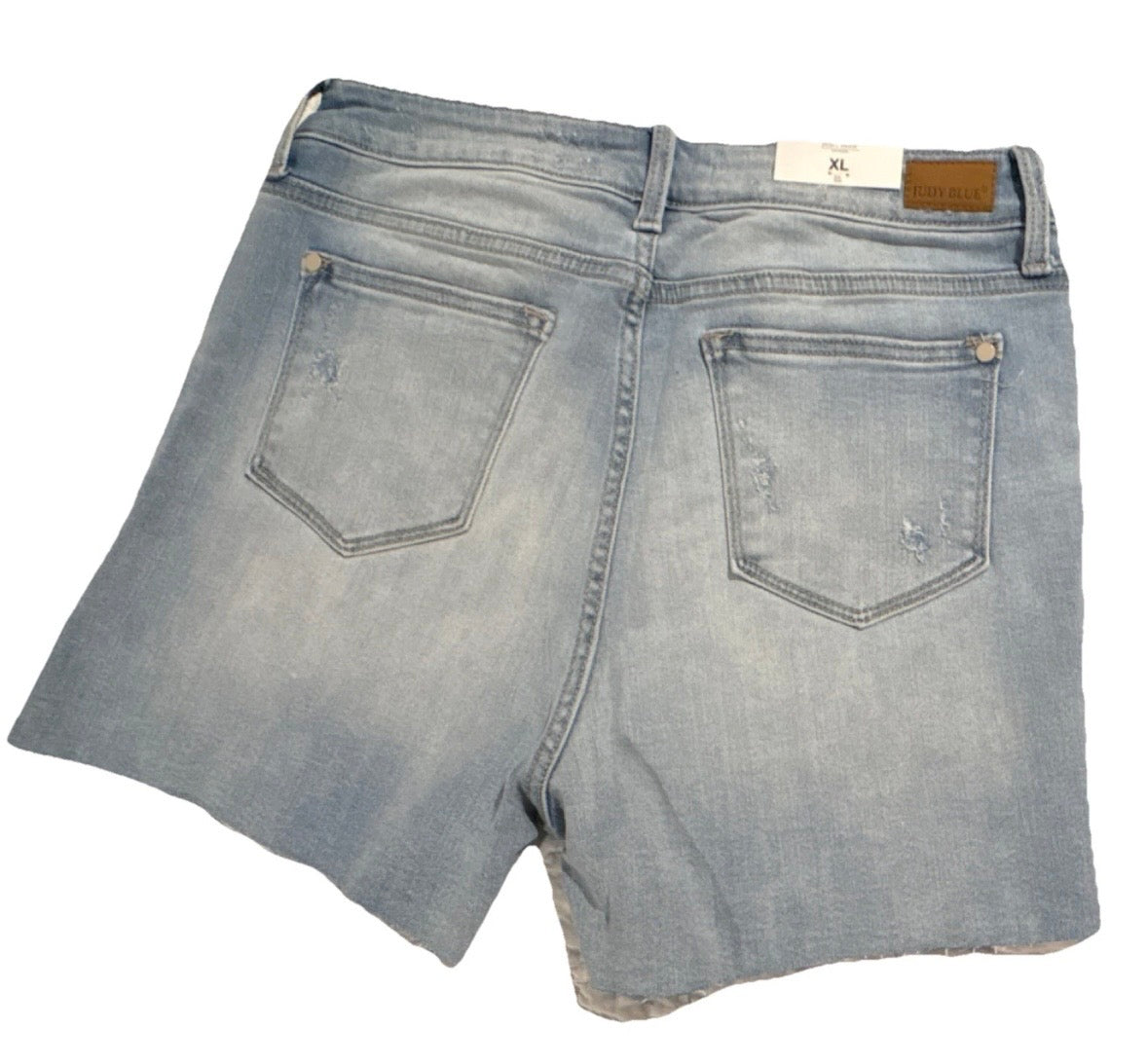 Judy Blue Women's Light Blue Denim Cut Off Shorts XL Distressed Raw Hem Button