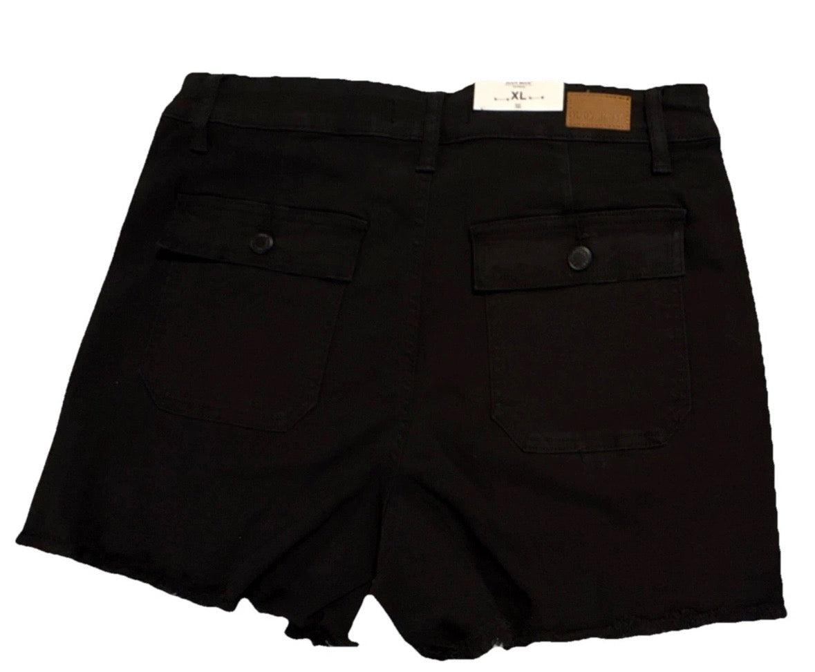 Judy Blue Women's Black Denim Cut Off Shorts XL Fringe Hem Button Pockets