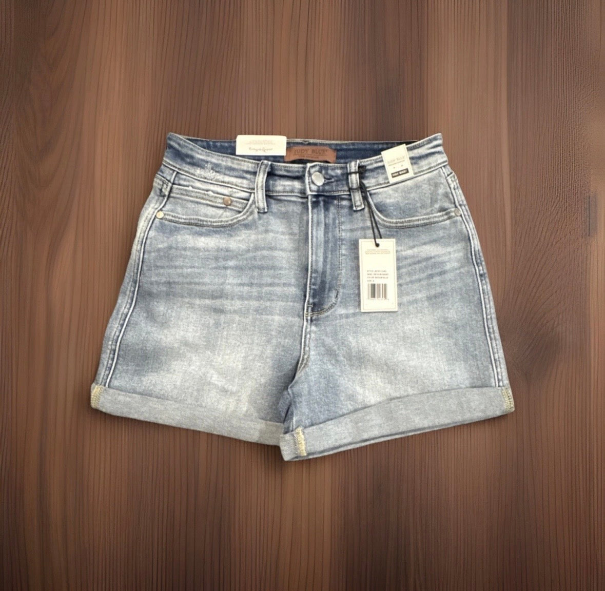 Judy Blue Women's Light Wash Blue Denim Cuffed Shorts S High Rise 5-Pocket