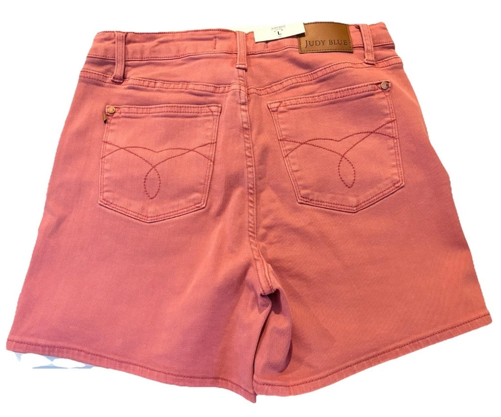 Judy Blue Women's Rose Denim Shorts Size Large High Rise 5-Pocket Zip Closure